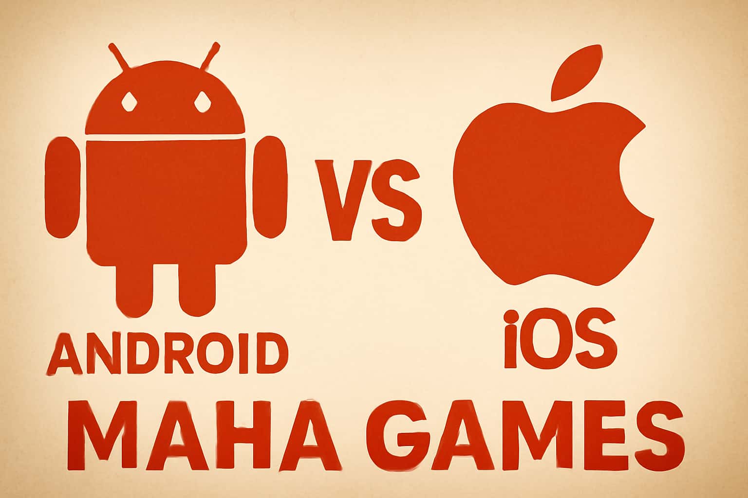 An informative illustration contrasting Android and iOS platforms for Maha Games.