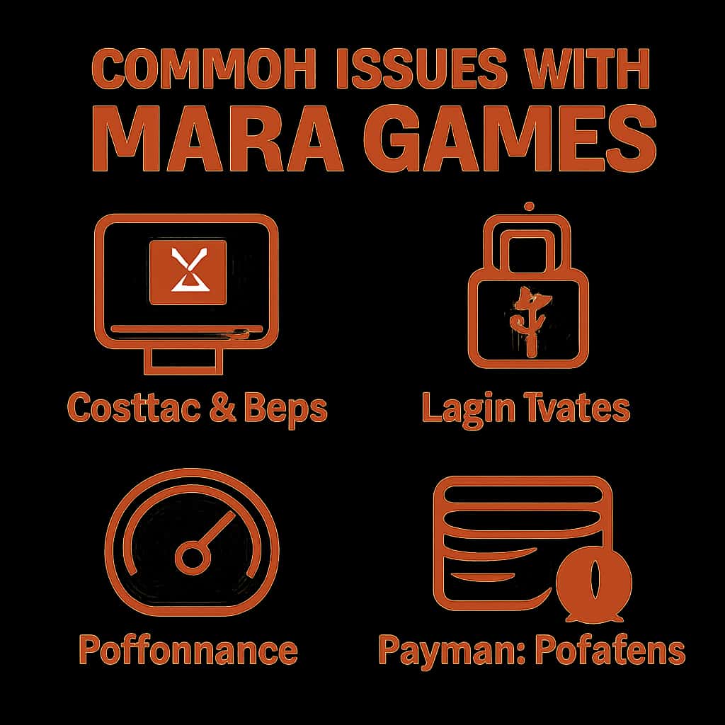Diagram illustrating common issues with Maha Games, featuring the text 'Common Issues with Maha Games'.