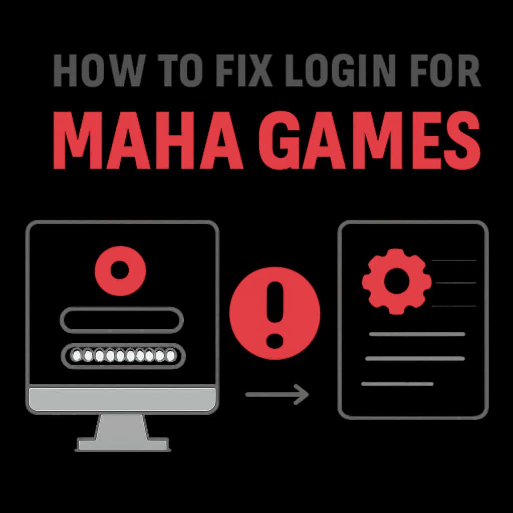 Illustration detailing troubleshooting steps for Maha Games login.