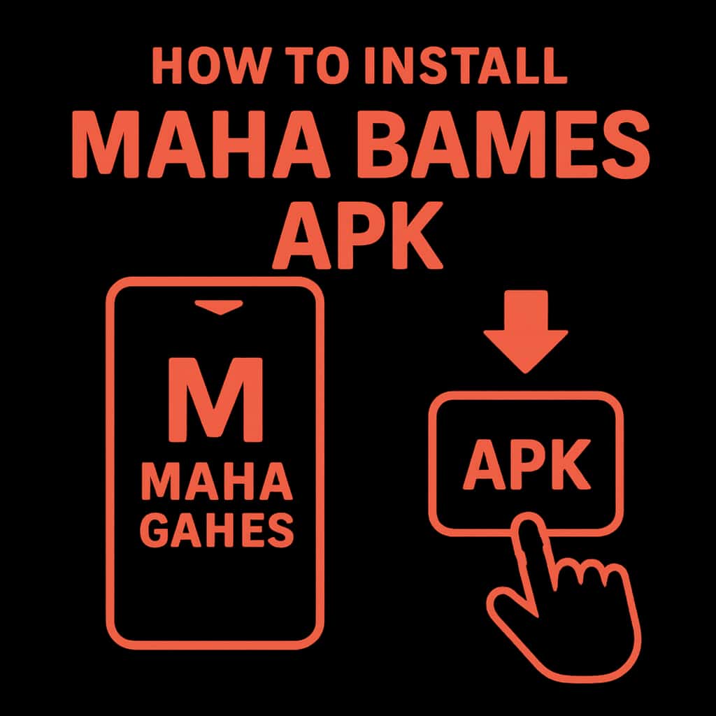 An educational diagram on the installation steps for Maha Games APK.