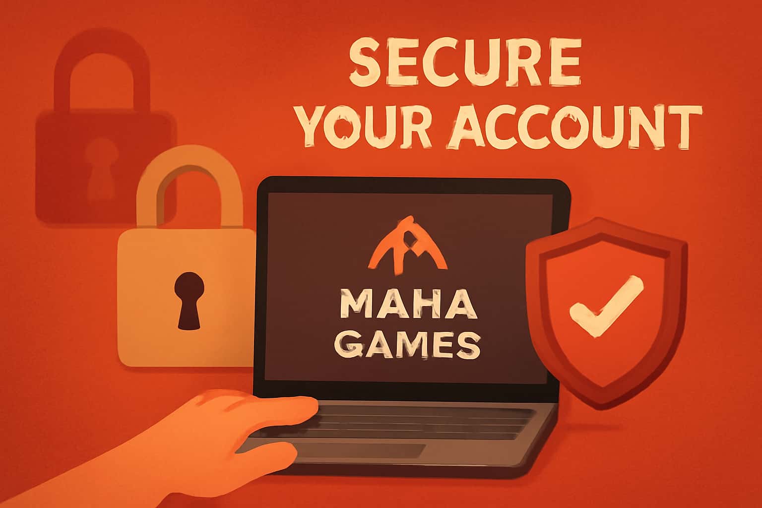 An informational scene highlighting the importance of securing your Maha Games account.