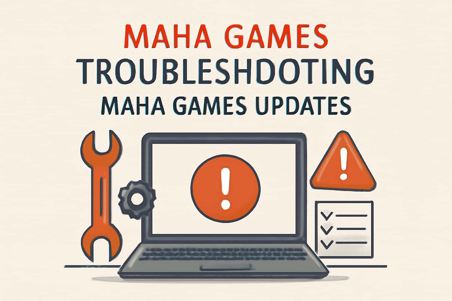 Informational graphic about troubleshooting updates for Maha Games.